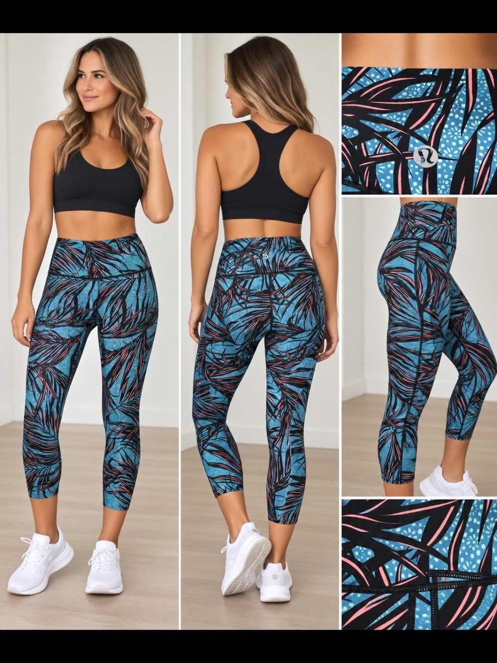 lululemon athletica Teal & Black Palm-Print High-Rise Capri Leggings